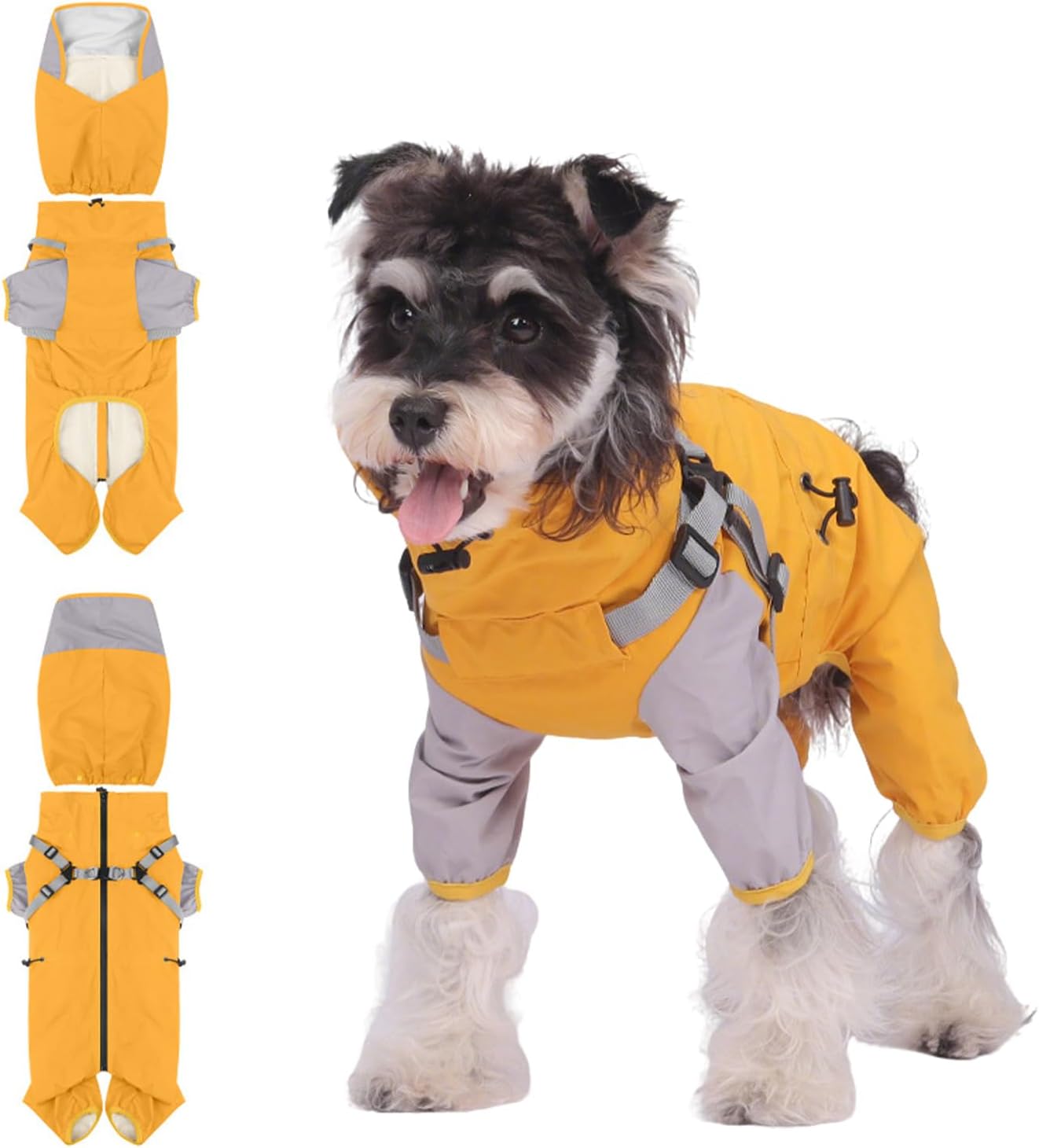 Dog Raincoat, Waterproof Dog Rain Jacket with Integrated Harness, Removable Hood, Lightweight, Double Layer, 4-Leg Pet Poncho for Small, Medium and Large Dogs and Puppies, XL