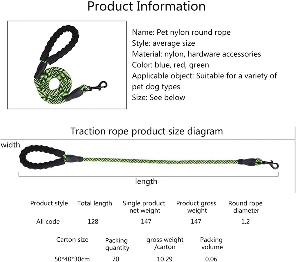Pet Leash Pet Supplies Dog Leash Nylon Traction Rope Foam Handle Soft Comfortable Removable Snap Size Can be Adjusted Leashes Pet Walking Leash