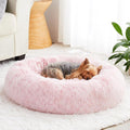 20-Inch Cute Pink Round Calming Donut Cuddler Bed with Fluffy Plush Faux Fur for Small Pets