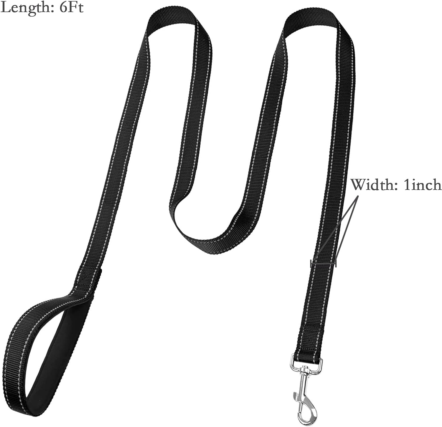 Reflective Dog Leash with D Ring for Large&Medium and Small Dogs, Padded Handle Nylon Dogs Leashes for Walking and Training (Black, 1 inch X 6 FT)