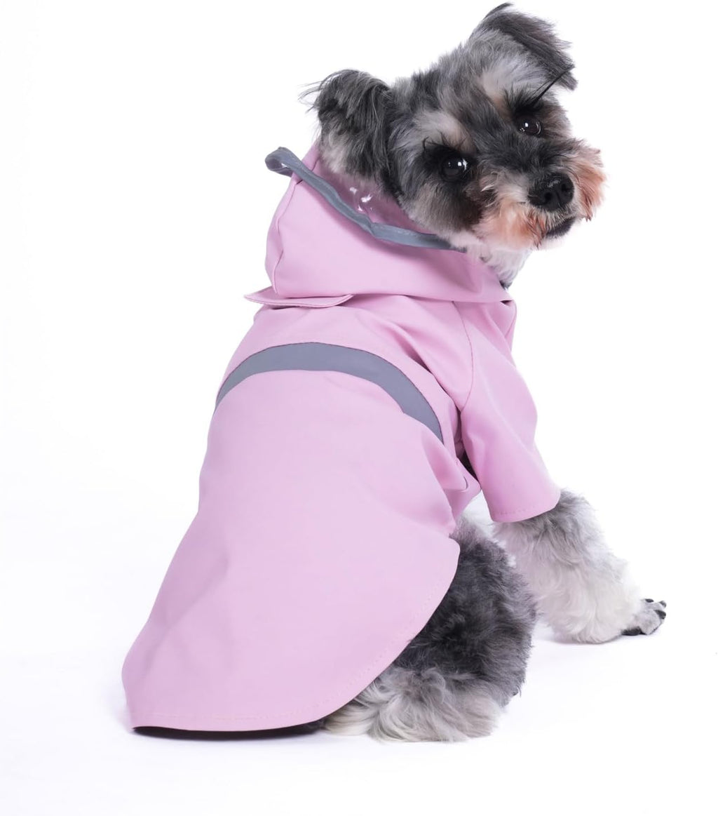 Dog Raincoat, Breathable, Lightweight Pet Rain Jacket, Waterproof Dog Clothing with Safety Reflective Stripes, Hood, Dog Raincoat (Pink, XL)