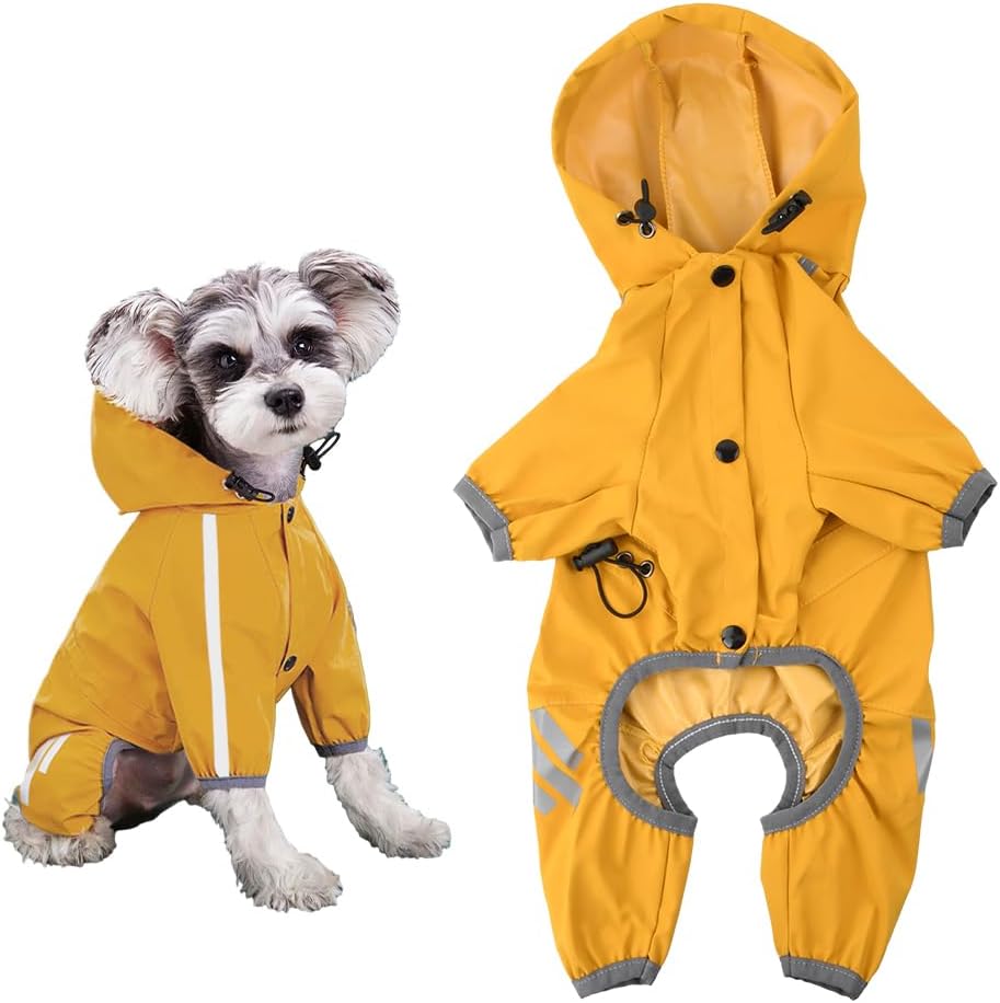 Raincoat for Dogs Dog Raincoat Waterproof with Collar Hole Adjustable 4 Legs Pet Poncho Dog Raincoat with Hood Reflective Stripes for Small Medium Dogs (S)