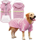 Dog Raincoat Casual Light Pet Raincoat Reflective Waterproof Dog Raincoat with Transparent Hat Large Dog Medium Dog (Pink,(Back Length 23.62in))-Fits 30-50 pounds for Dogs