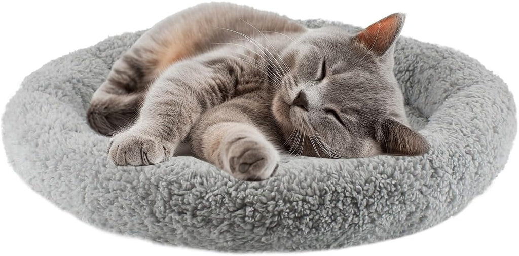 15.7-Inch Round Curl Sleep Cushion Bed with Raised Pillow Edge and Non-Slip Bottom for Small Pets