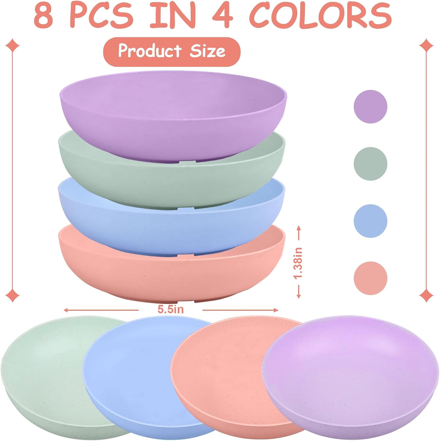[8-Pieces] Whisker Fatigue Cat Bowl - 5.5 Inch Shallow Cat Food Dish Wide Cats Wet Feeding Bowls, PET Plate for Kittens and Short Legged Cats (Type-A Normal Bowls)