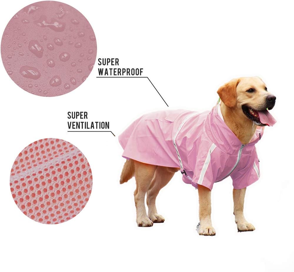 Dog Raincoat Casual Light Pet Raincoat Reflective Waterproof Dog Raincoat with Transparent Hat Large Dog Medium Dog (Pink,(Back Length 23.62in))-Fits 30-50 pounds for Dogs