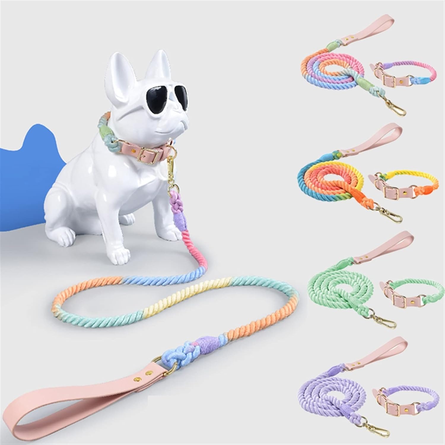 Pet Leash Dog Collars Pet Dog Leash Lead for Small Medium Large Dogs Pitbull Bulldog Pugs Beagle Outdoor Walking Rope (Color : Orange-Collar Size : S) (Green Set)