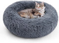 20-Inch Soft Warm Donut Calming Bed with Faux Fur and Supportive Raised Rim, for Cats up to 15lbs, Dark Gray