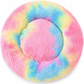 13.2-Inch Extra Soft Fluffy Plush Donut Bed with Water-Resistant Base, Cozy Warming for Kittens, Rainbow