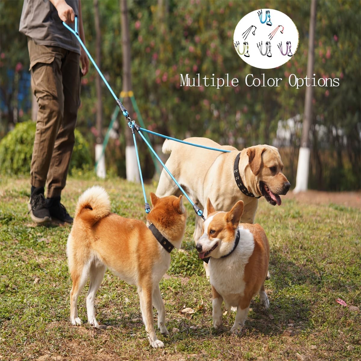 3 in 1 Durable Nylon Dog Leash with Padded Handle, 360° Swivel No Tangle Climbing Rope Removable Pet Traction Rope, Lead for Medium Large Dogs Blue