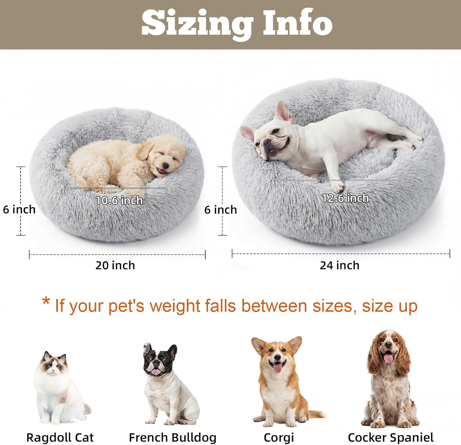 20-Inch Anti-Slip Round Calming Orthopedic Bed with Washable Faux Fur for Cats and Dogs, Gray