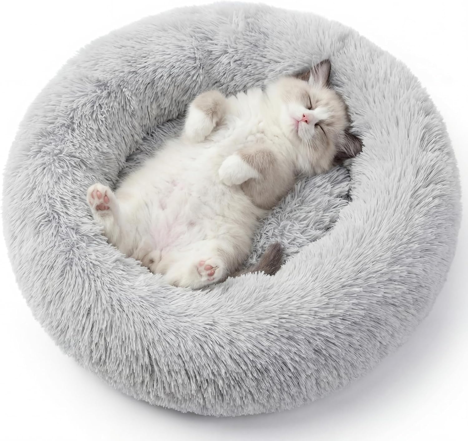 20-Inch Anti-Slip Round Calming Orthopedic Bed with Washable Faux Fur for Cats and Dogs, Gray