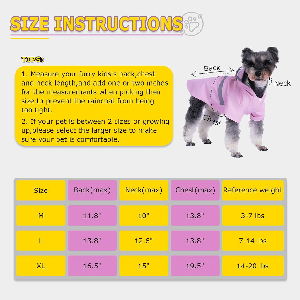 Dog Raincoat, Breathable, Lightweight Pet Rain Jacket, Waterproof Dog Clothing with Safety Reflective Stripes, Hood, Dog Raincoat (Pink, XL)
