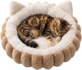 24-Inch Fluffy Round Donut Lounger with Raised Rim and Textured Bottom for Indoor Cats, Two-Tone Beige