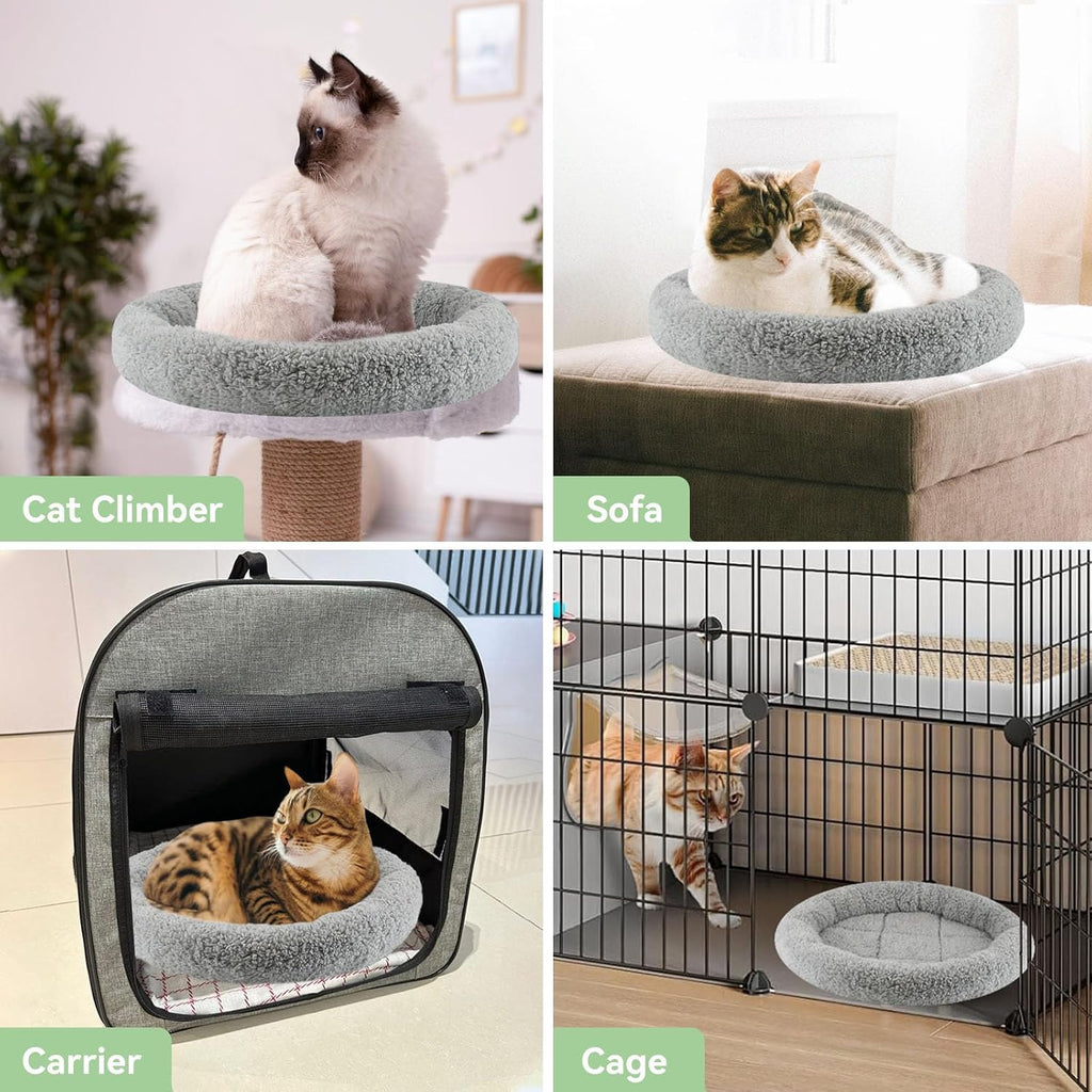 15.7-Inch Round Curl Sleep Cushion Bed with Raised Pillow Edge and Non-Slip Bottom for Small Pets