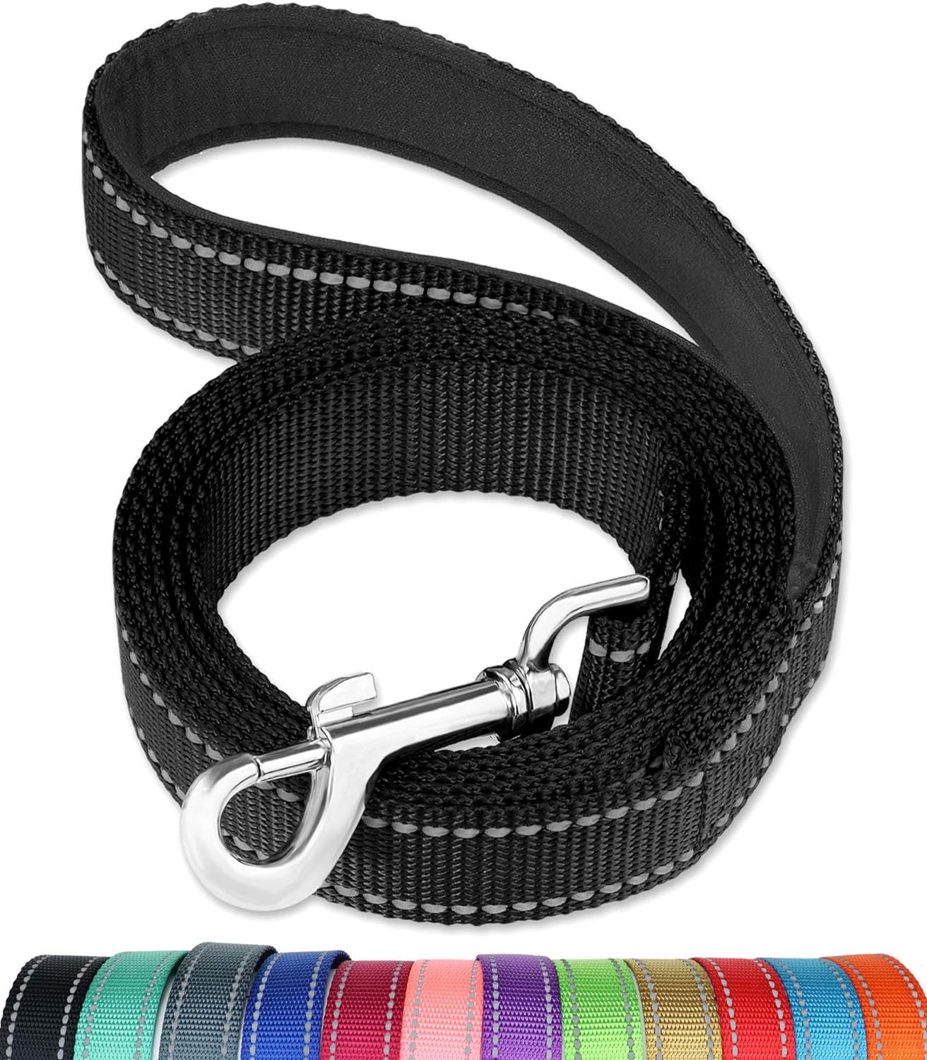 6FT Reflective Dog Leash with Soft Padded Handle for Training,Walking Lead for Medium & Small Dogs,3/4 Inch Wide,Black