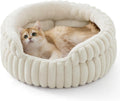 20-Inch Soft Round Donut Cuddler Pet Bed with Cozy Fleece and Anti-Slip Bottom, for Cats up to 15 Lbs, Cream
