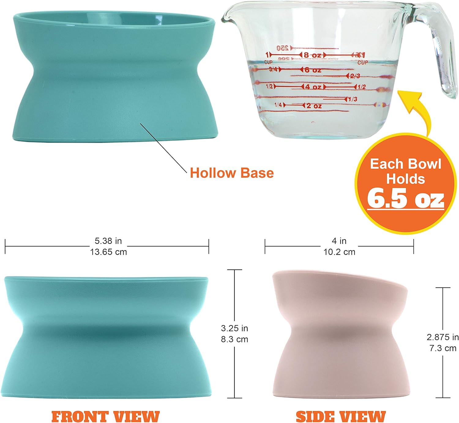 Elevated Cat Bowls (Set of 2), Whisker-Friendly Raised Cat Food & Water Dishes, Modern Pedestal Design, Dishwasher Safe, 6.5 oz Each – Teal & Light Pink