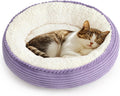 20-Inch Round Donut Cushion Bed with Water-Resistant Anti-Slip Bottom for Cats and Small Dogs, Lavender Stripe