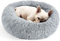 20-Inch Round Fluffy Calming Donut Pet Bed for Indoor Cats and Small Dogs, Washable, Light Gray