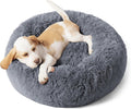 23-Inch Fluffy Faux Fur Donut Calming Cuddler Bed with Anti-Slip Bottom, for Pets up to 25 Lbs, Dark Gray